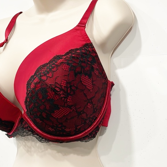 Cacique Women Bra Underwire Full Figure 40DD Red Black Lace Padded Cups - Picture 3 of 7